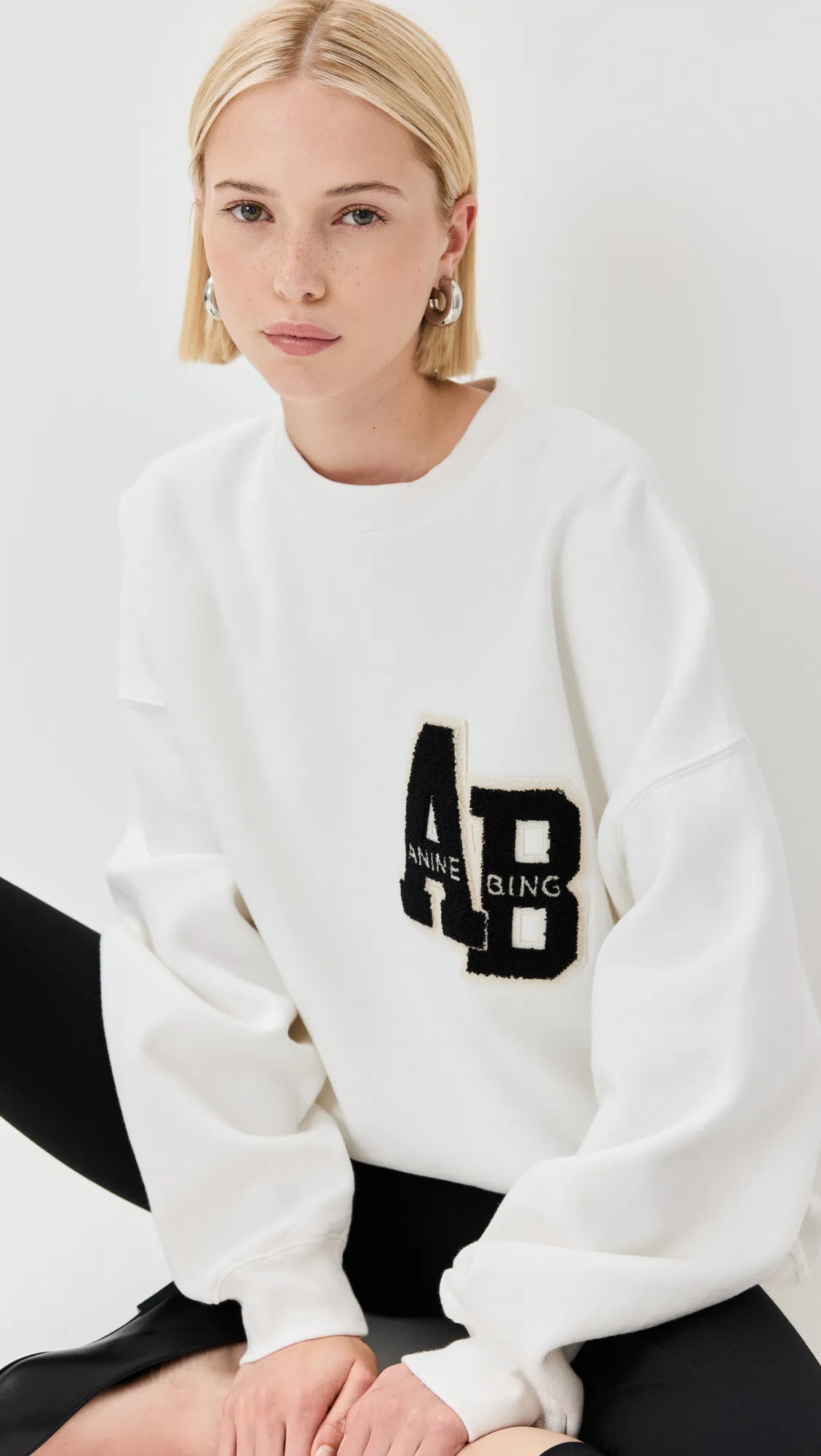 ANINE BING Miles Logo-patch Cotton Sweatshirt In White
