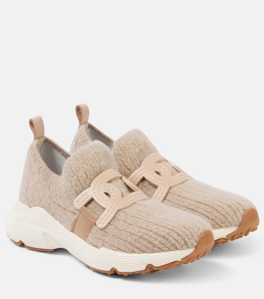 TOD'S Leather-trimmed Stretch-knit Slip-on Sneakers In Neutral