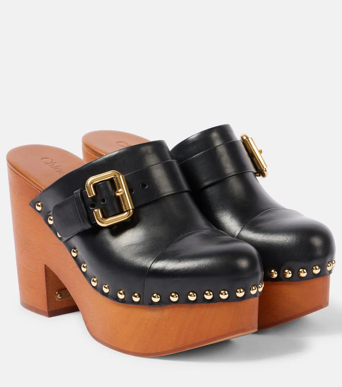 CHLOÉ Chloe Jeannette Leather Wedge Clog In Black