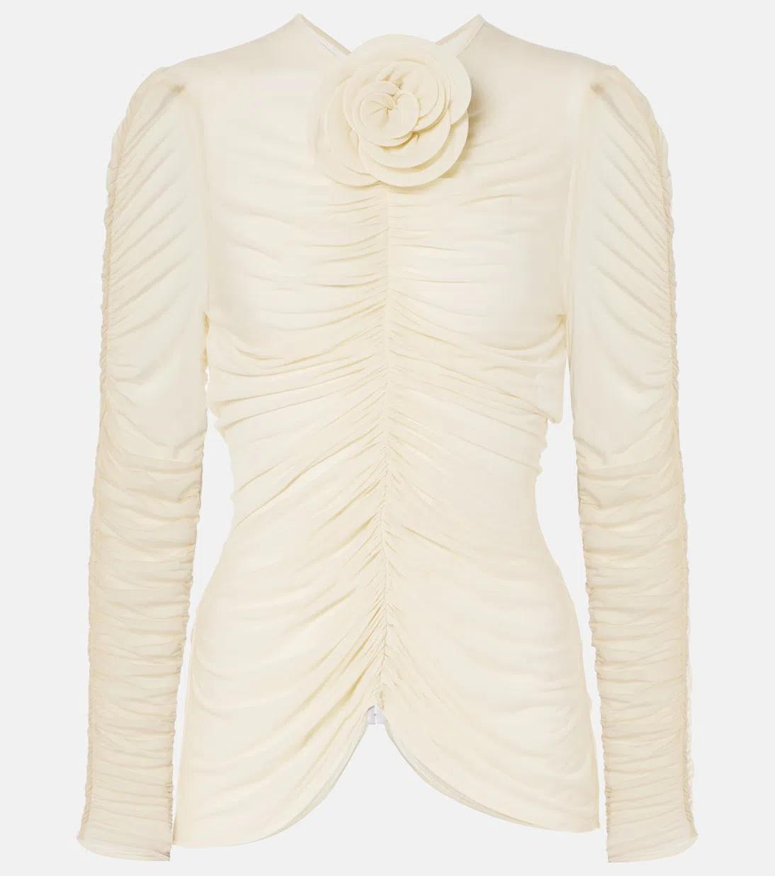 MAGDA BUTRYM Floral-appliqué Ruched Top In Beige