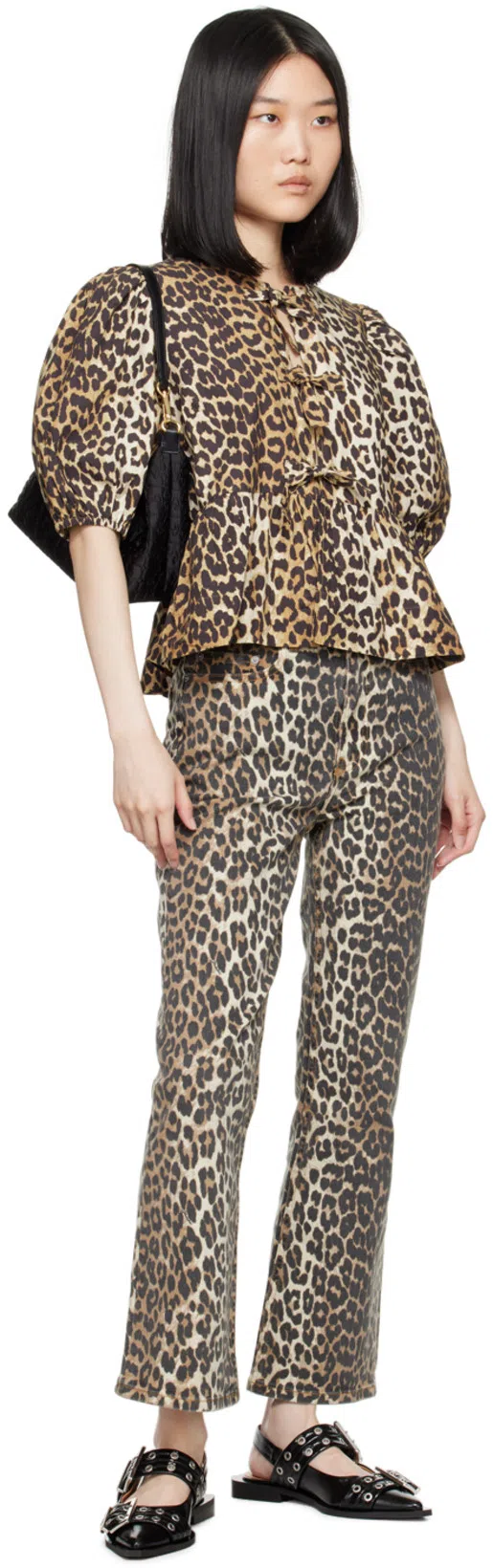 GANNI Wide-leg Animal Print High-rise Jeans With Belt Loops In Gray