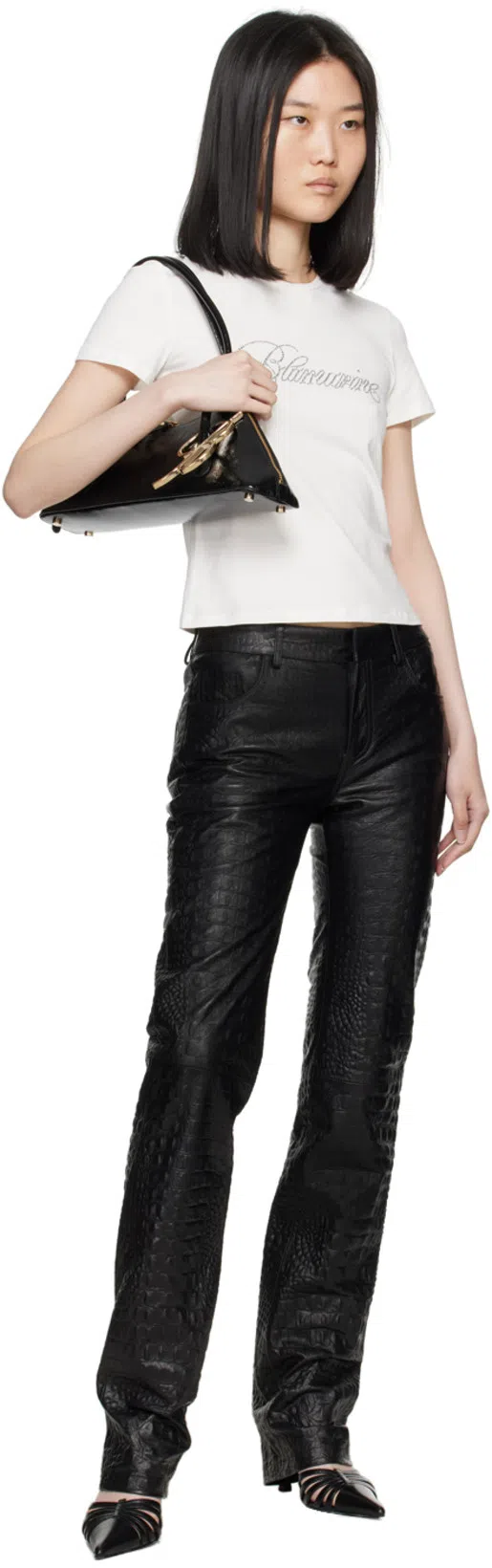 PARIS TEXAS Black Leather Mule Nadia In Blue