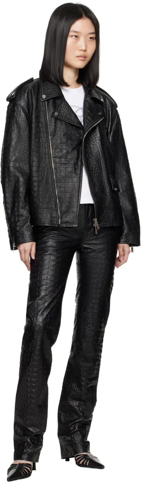 PARIS TEXAS Black Leather Mule Nadia In Blue