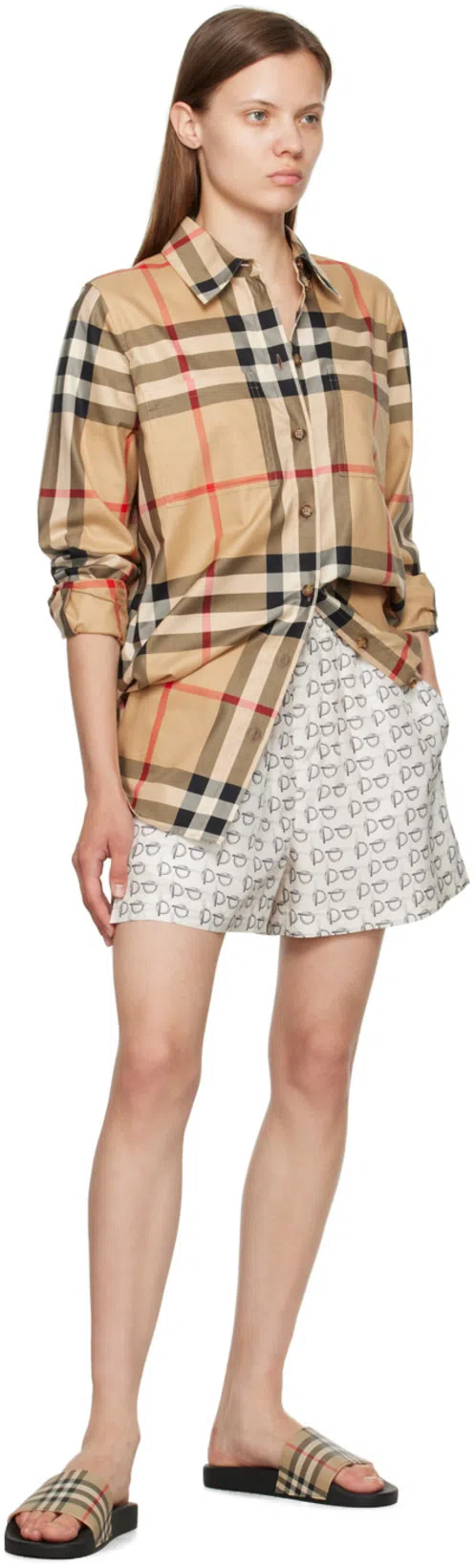 BURBERRY Check Slide Flat Open Toe Slippers In Black