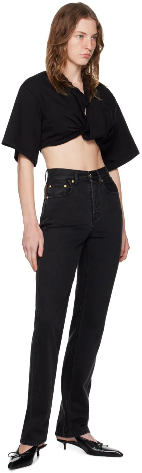 JACQUEMUS Le T-shirt Bahia Court Cotton Crop Top In Black