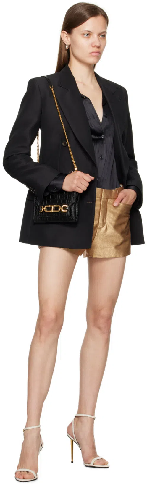 TOM FORD Silver Nappa Padlock Pointy Naked Heeled Sandals