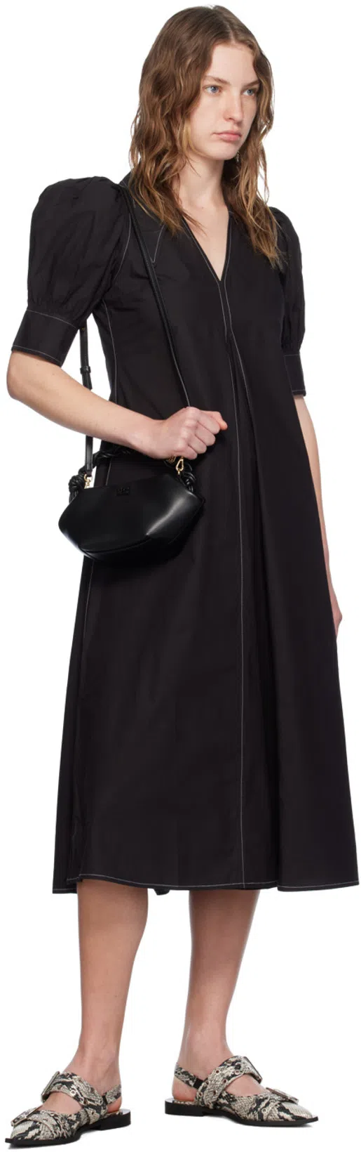 GANNI Buckled Eyelet-embellished Snake-effect Recycled Faux Patent-leather Ballet Flats In Multi