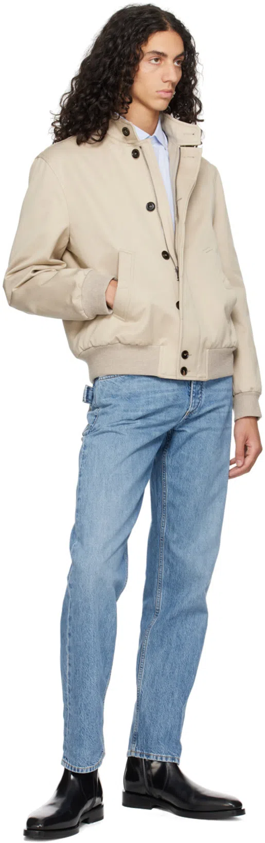 BOTTEGA VENETA Straight Leg Denim Trousers Green Patch In Blue