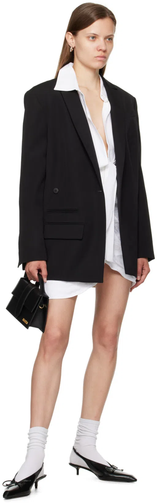 JACQUEMUS Tibau Asymmetric Double-breasted Grain De Poudre Wool Blazer In Black
