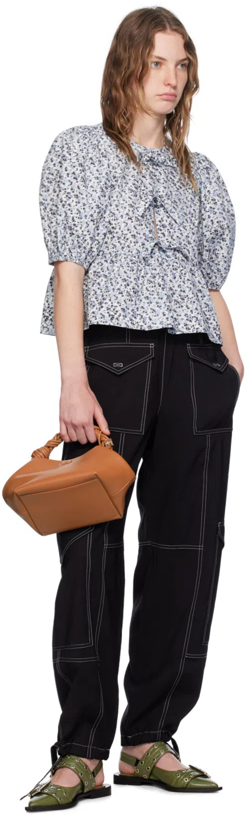 GANNI Feminine Ballerina Flat Shoes In Green