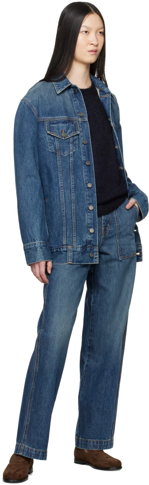 KHAITE Woman Denim Outerwear Blue Size L Cotton