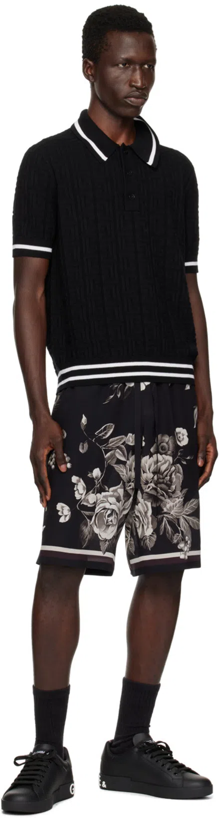 DOLCE & GABBANA Portofino Sneakers In Black Leather With Silver Inserts Dolce E Gabbana