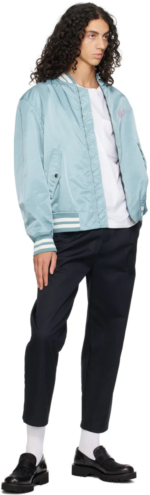 VALENTINO Nylon Bomber Jacket With Embroidery And Print. In Blue