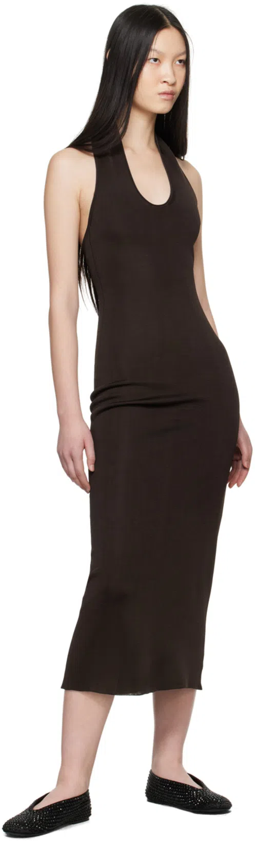 KHAITE Coraline Knit Halter Maxi Dress In 864 Espresso