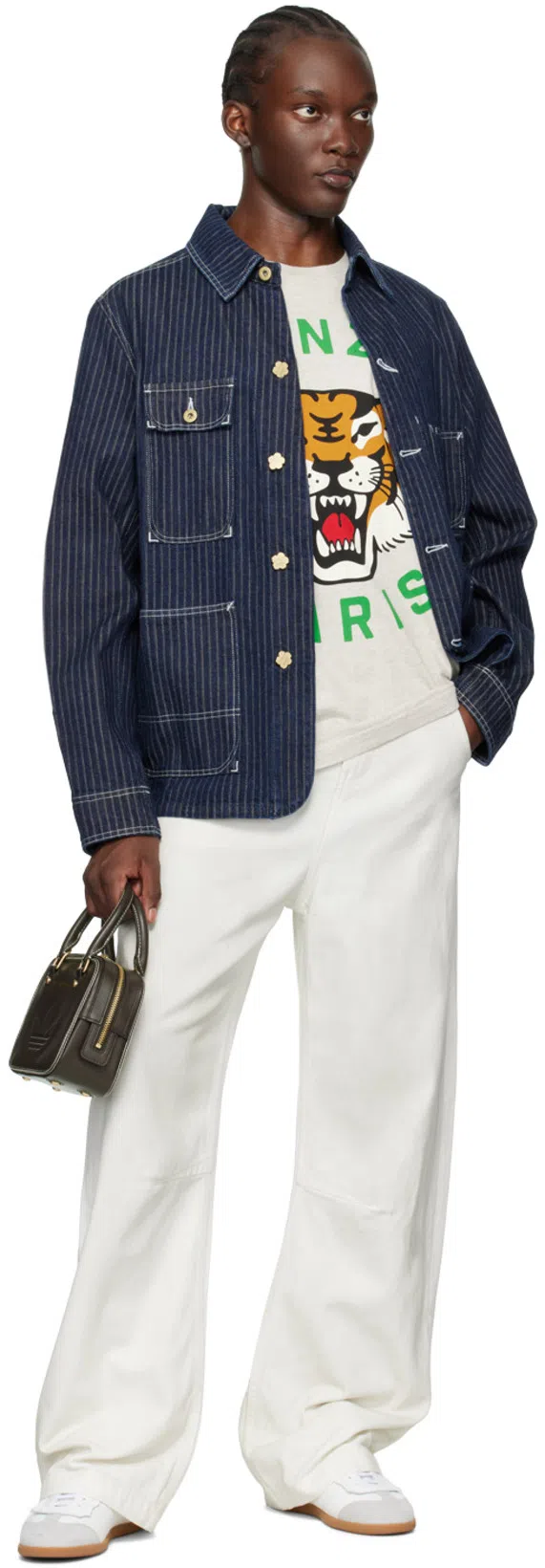 KENZO Railroad Stripe Relaxed Workwear Jacket In Blue