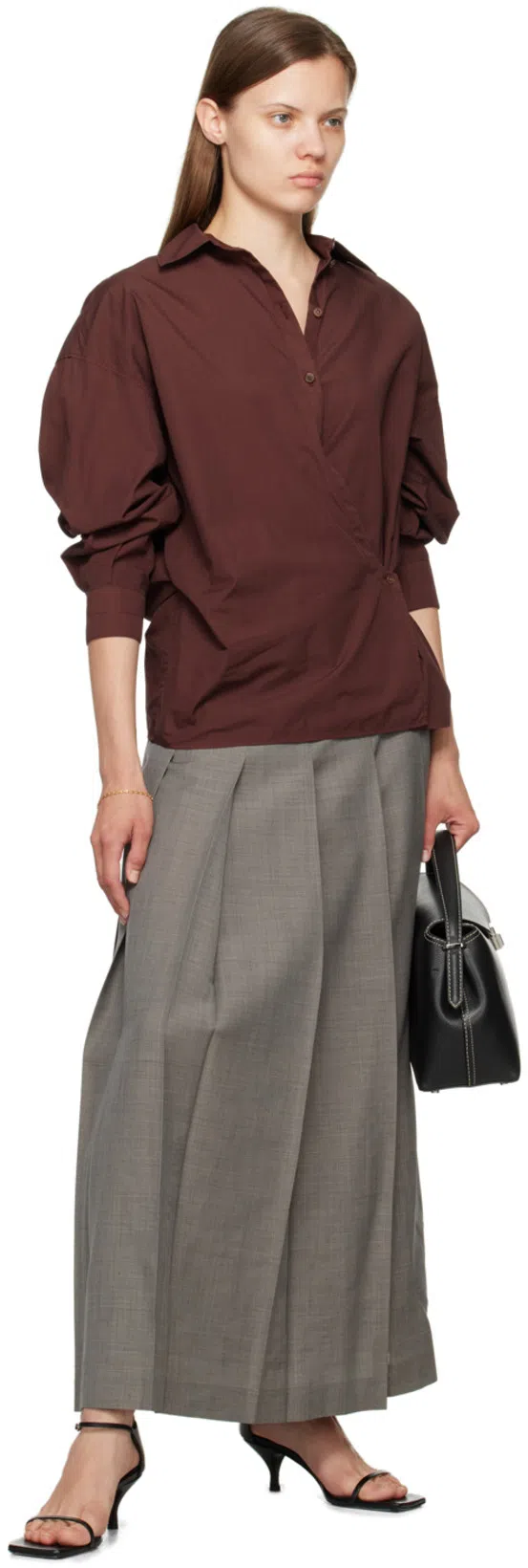 LEMAIRE Straight Collar Twisted Cotton Shirt In Brown