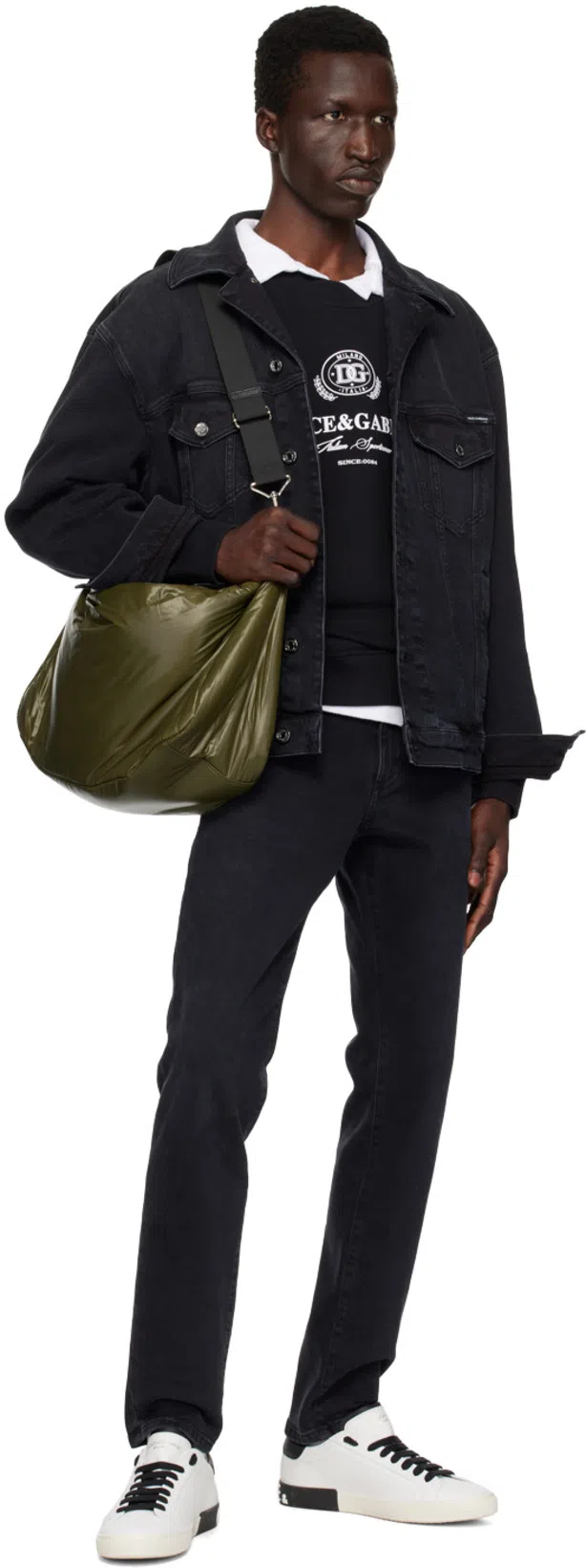 DOLCE & GABBANA Portofino White And Black Low Top Sneakers With Logo Detail In Leather Man