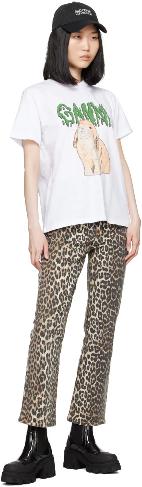 GANNI Wide-leg Animal Print High-rise Jeans With Belt Loops In Gray