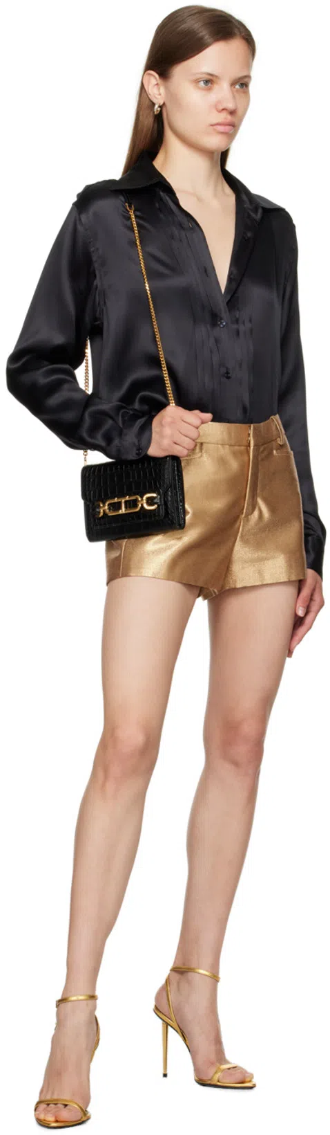 TOM FORD Padlock Naked Metallic Pointy Toe Sandal In 1y004 Gold