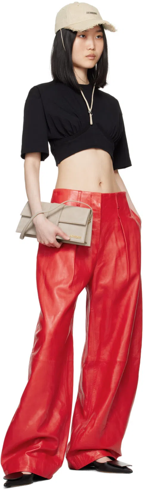 JACQUEMUS Les Duelo Plates Leather Slingback Flat In Black