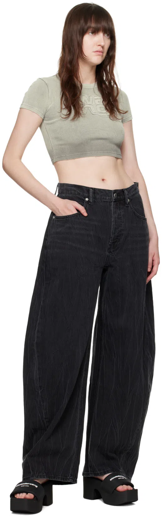 ALEXANDER WANG 85mm Aw Padded Nylon Platform Slides In Black