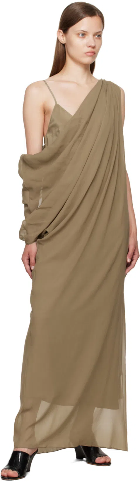 KHAITE Taj Layered Draped One-shoulder Silk-chiffon Maxi Dress In Beige