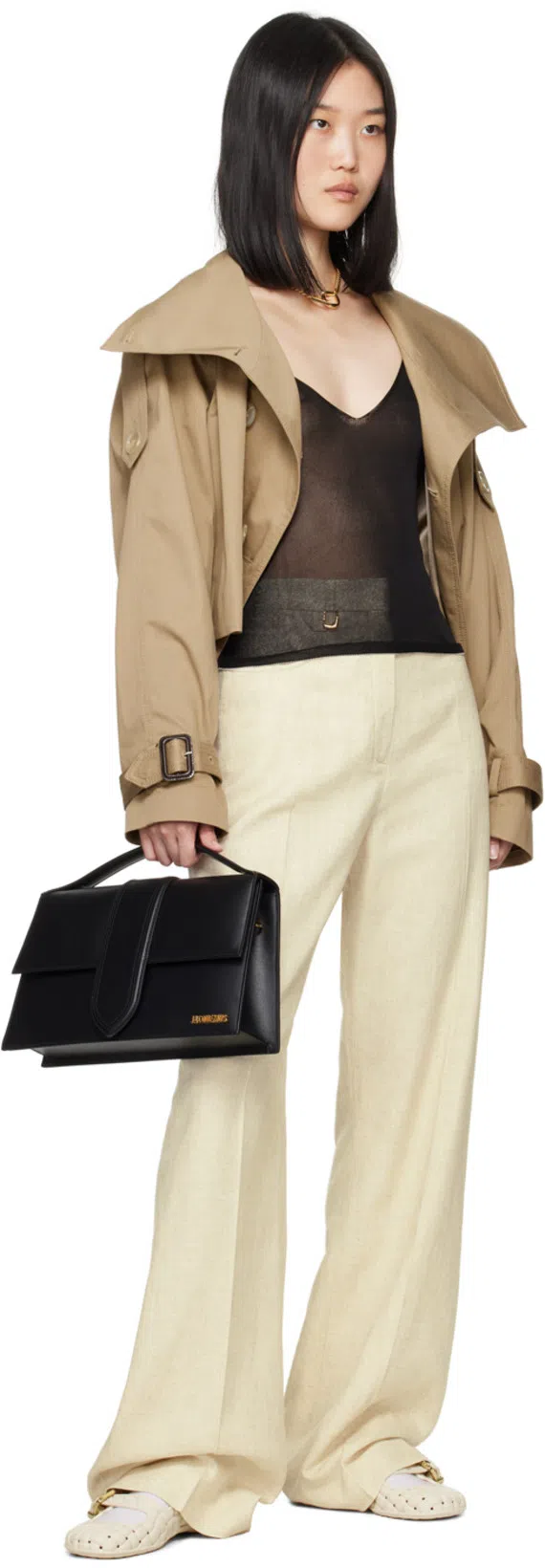 JACQUEMUS High Waisted Flared Pants In Giallo