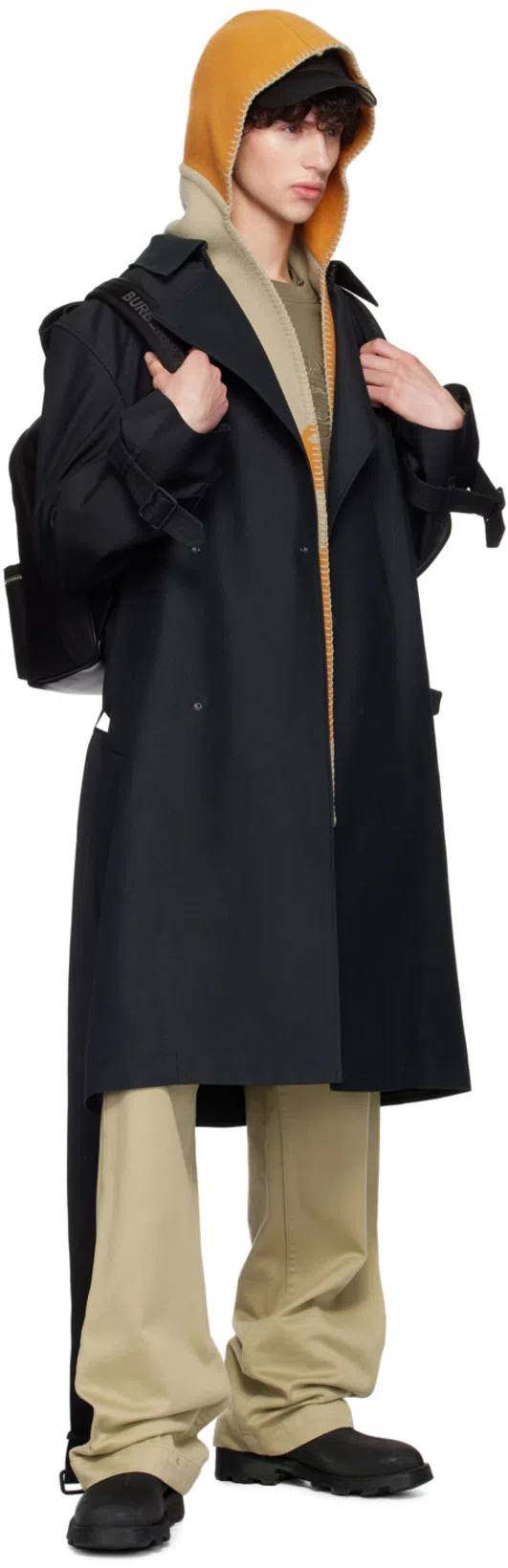 BURBERRY Double-breasted Silk Blend Trench Coat In Black