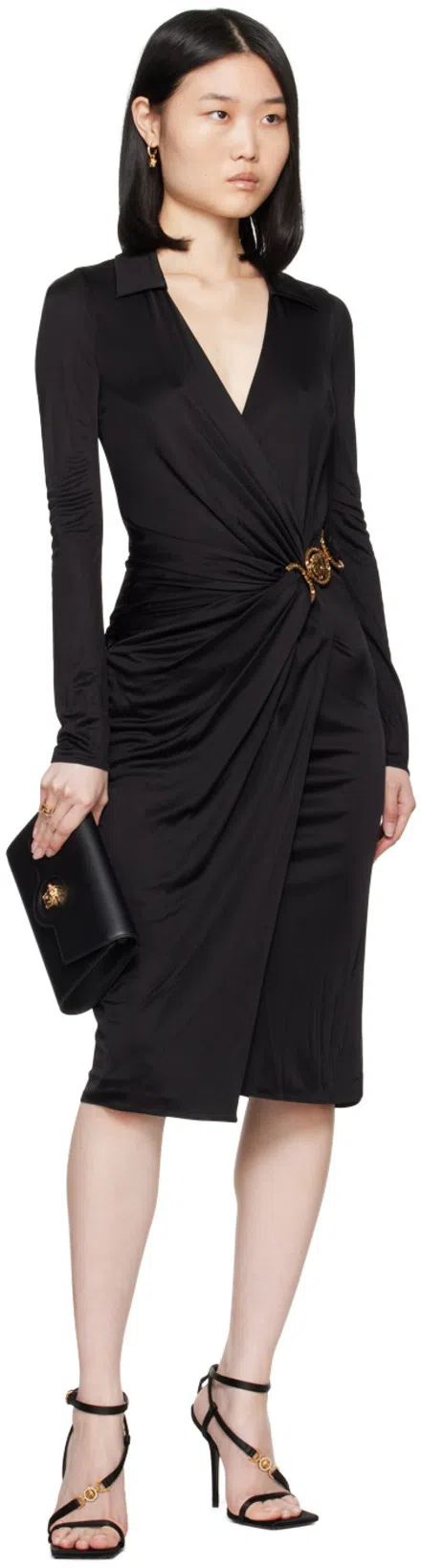 VERSACE Black Medusa Plaque Midi Dress