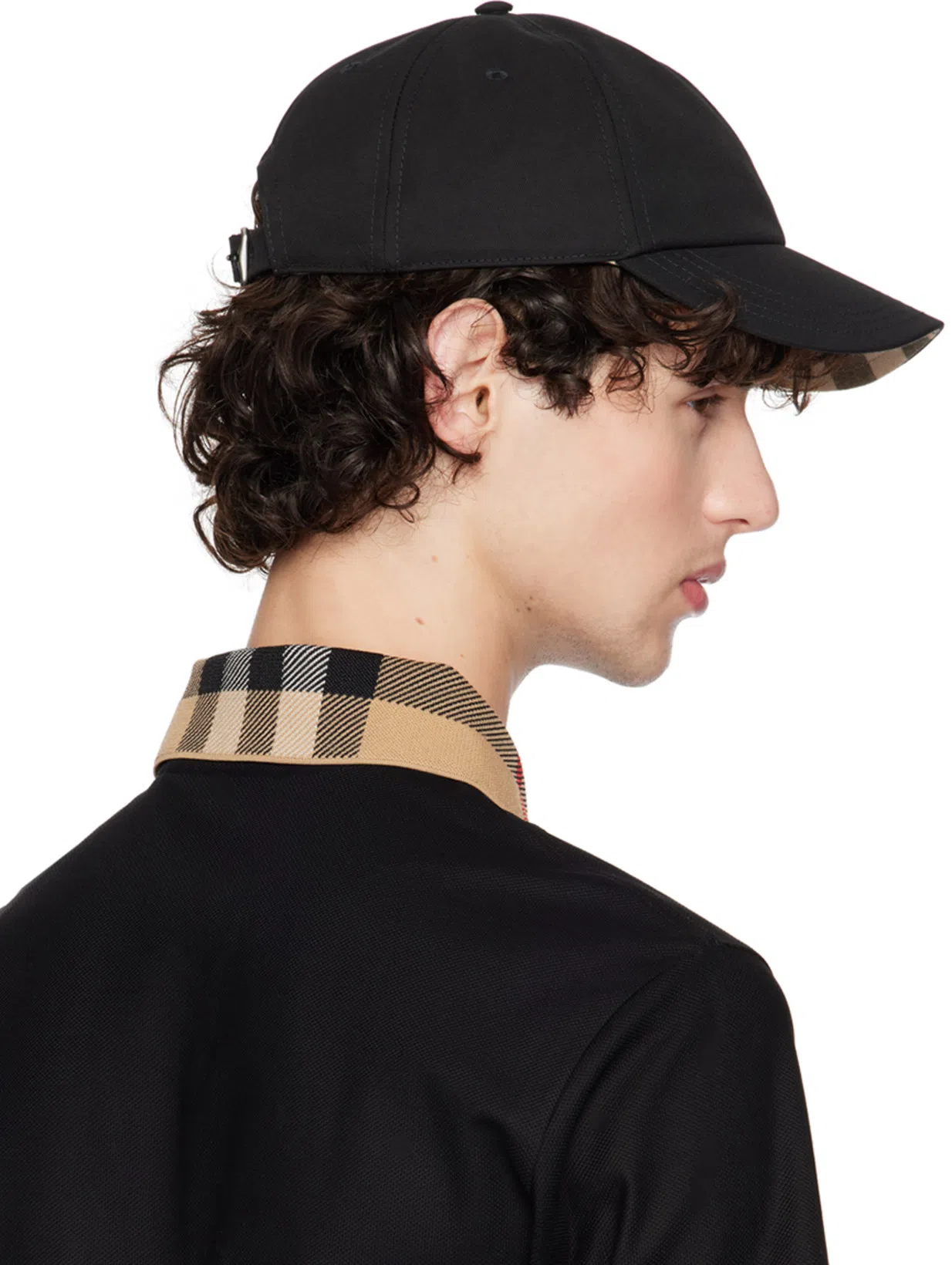 BURBERRY Check Collar Cotton Cody Polo Shirt In Black