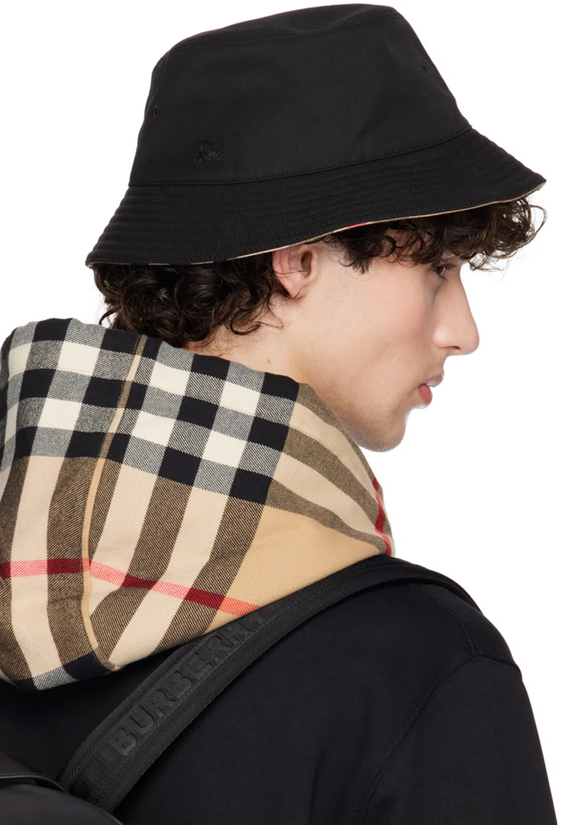 BURBERRY Black Check Reversible Bucket Hat
