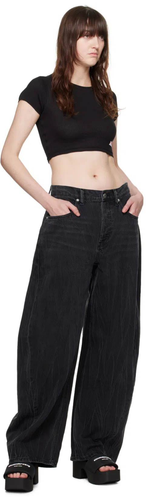 ALEXANDER WANG 85mm Aw Padded Nylon Platform Slides In Black