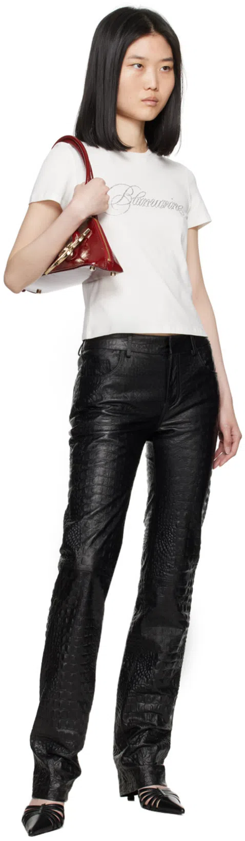 PARIS TEXAS Black Leather Mule Nadia In Blue