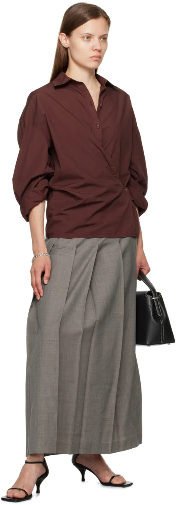 LEMAIRE Straight Collar Twisted Cotton Shirt In Brown