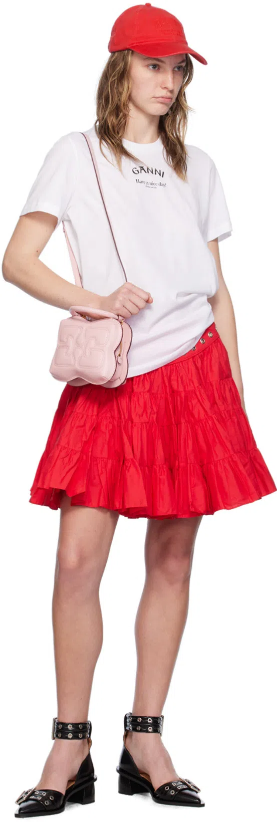 GANNI Chunky Buckle Open Cut Pumps In Black