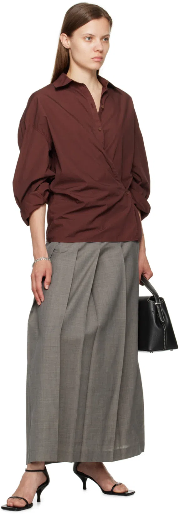 LEMAIRE Straight Collar Twisted Cotton Shirt In Brown