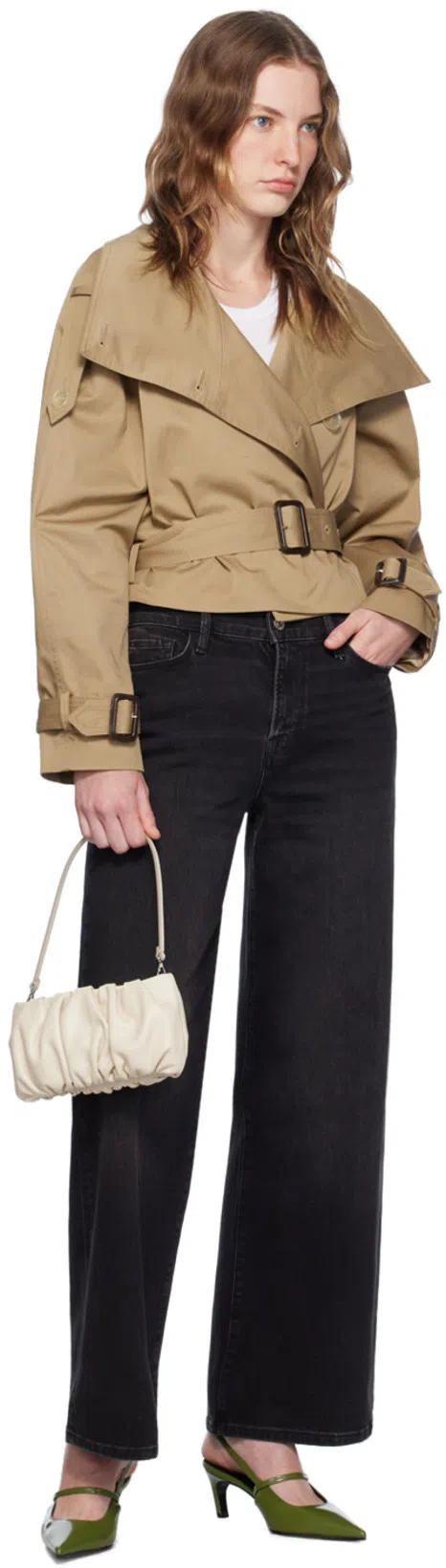 FRAME Le Palazzo Cropped Raw Hem Jeans In Black