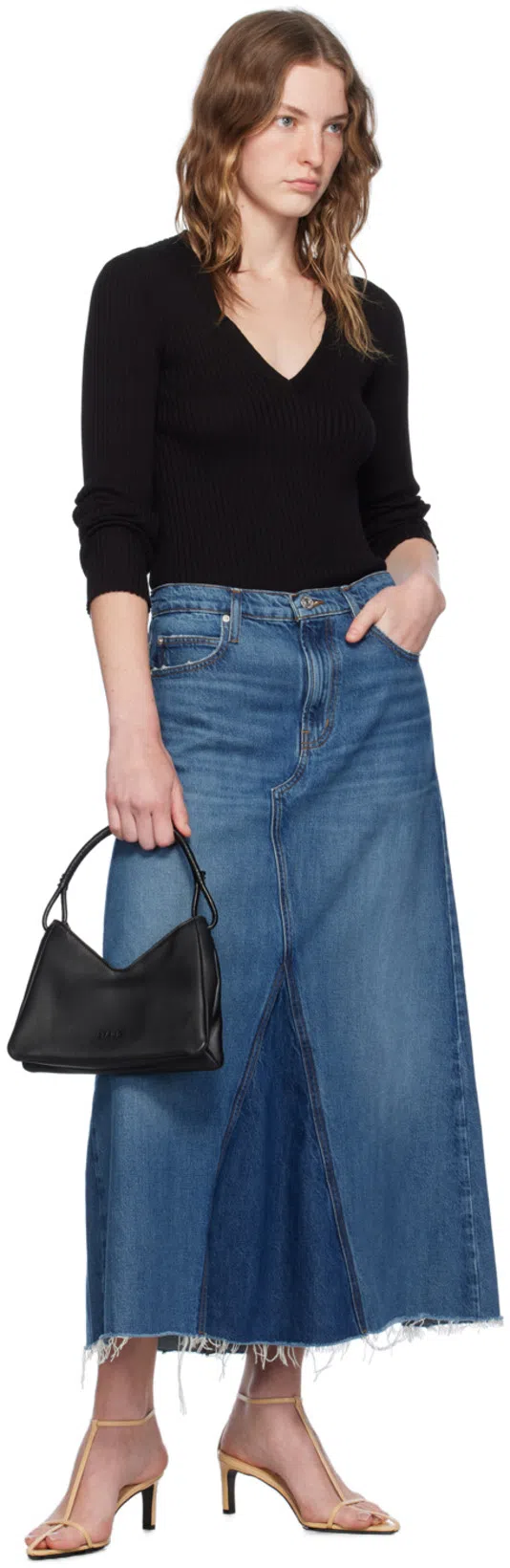 FRAME Belt Loop Belt Skirt In Blue