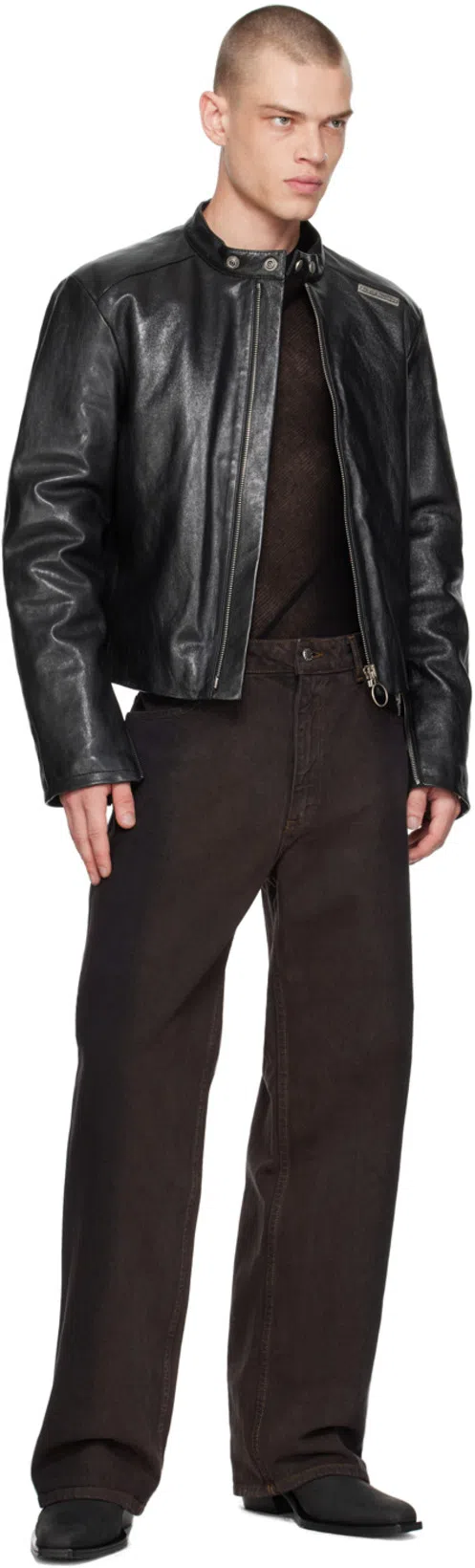 ACNE STUDIOS Black Band Collar Leather Jacket In 900 Black