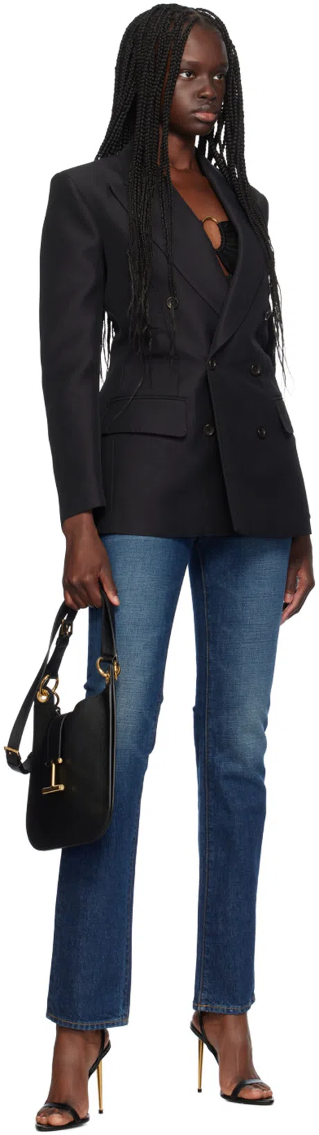 TOM FORD Black Shiny Padlock Pointy Naked Heeled Sandals In Multi