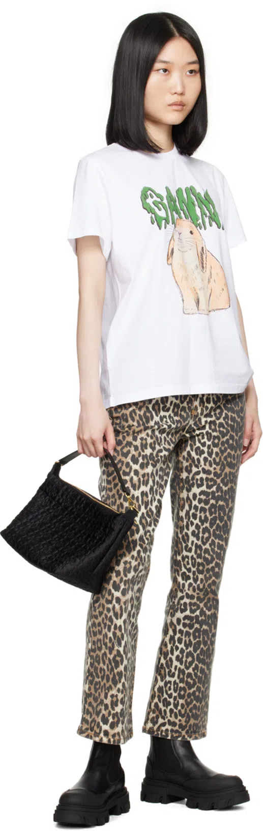 GANNI Wide-leg Animal Print High-rise Jeans With Belt Loops In Gray