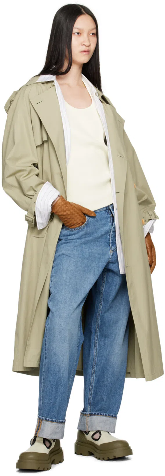 BOTTEGA VENETA Pinstripe Cotton Poplin Shirt In Beige