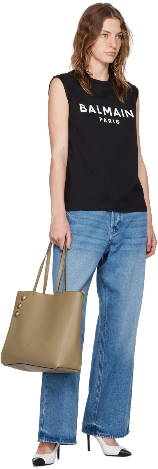 BALMAIN Black Logo Print Sleeveless