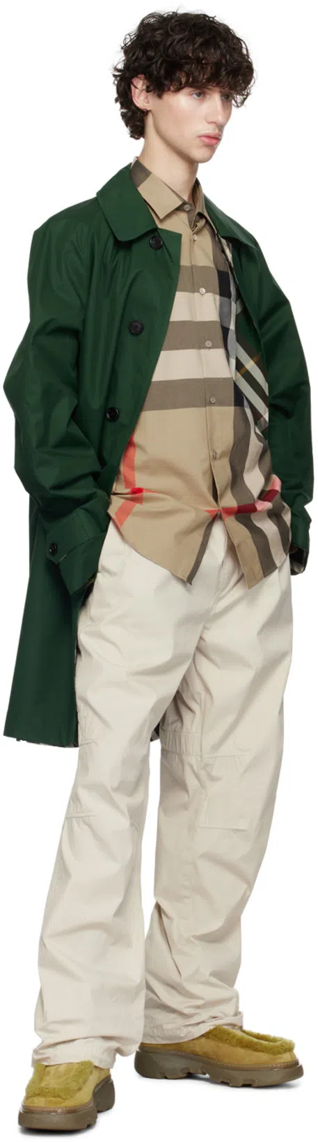 BURBERRY Men Bottle Green Gabardine Reversible Overcoat