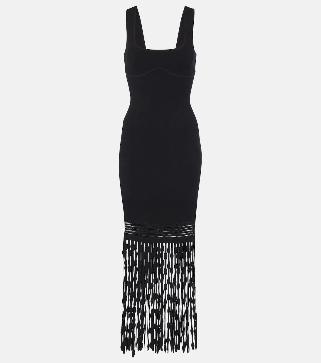 SIMKHAI Romelia Embellished Fringed Stretch-knit Midi Dress In Black
