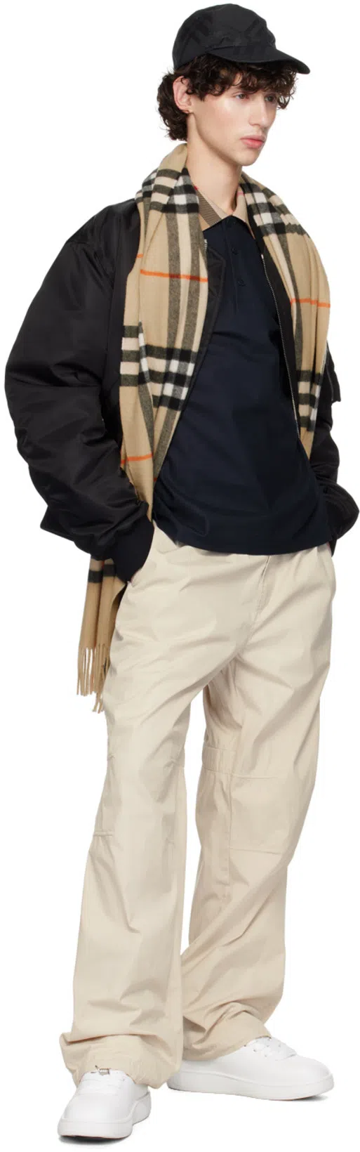 BURBERRY Slim Fit Check Collar Cotton Polo Shirt Clothing In Blue