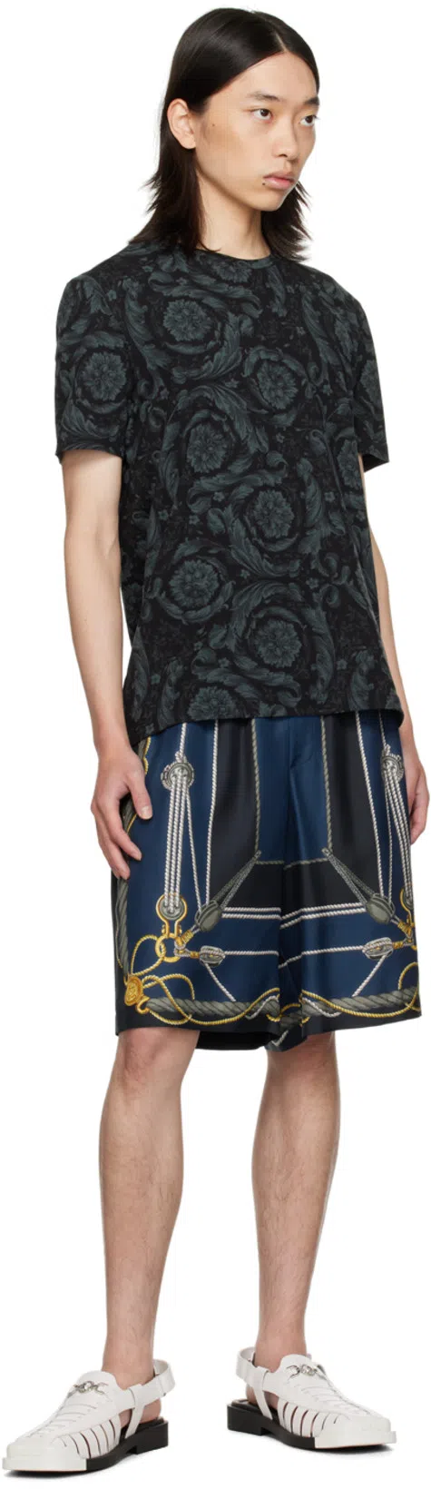 VERSACE Barocco Print Crewneck Undershirt In Black+grey