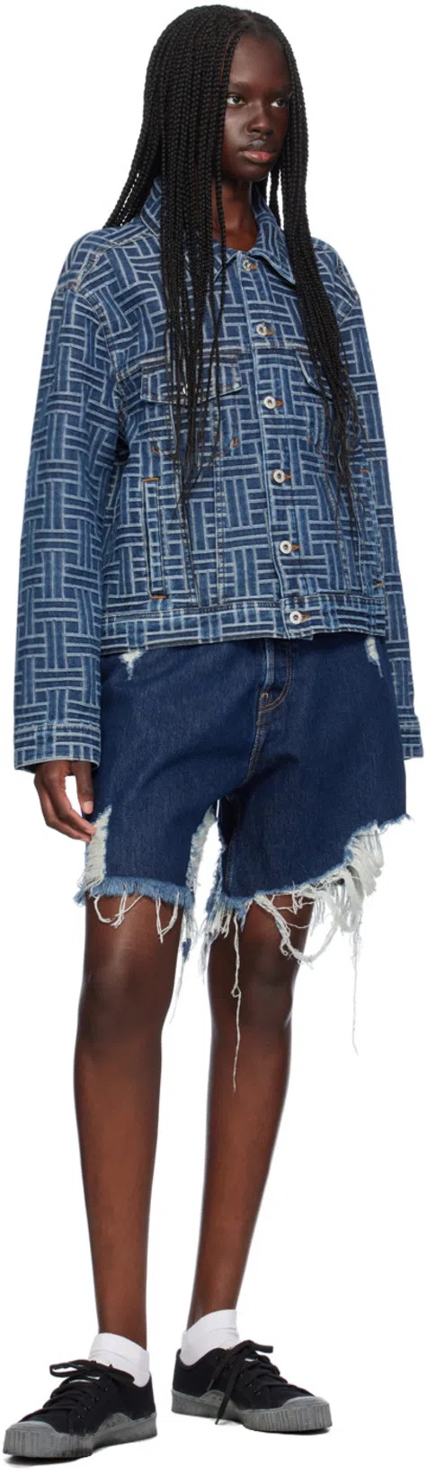 KENZO Weave Loose Japanese Denim Shirt In Ds Medium Stone Blue