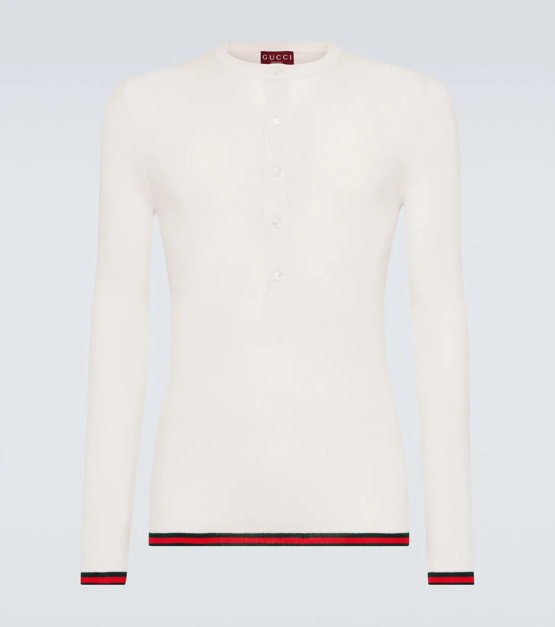 GUCCI White Long Sleeved Top In Rib Silk Man In Multicolor