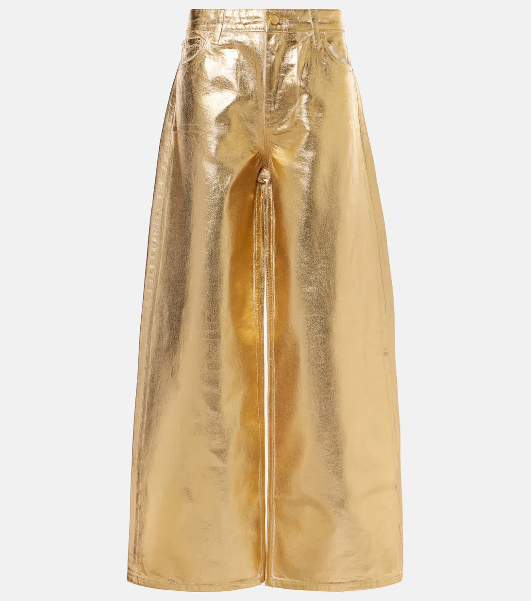 GANNI Women Gold Five Pockets Wide Jeans In Laminated Fabric Woman